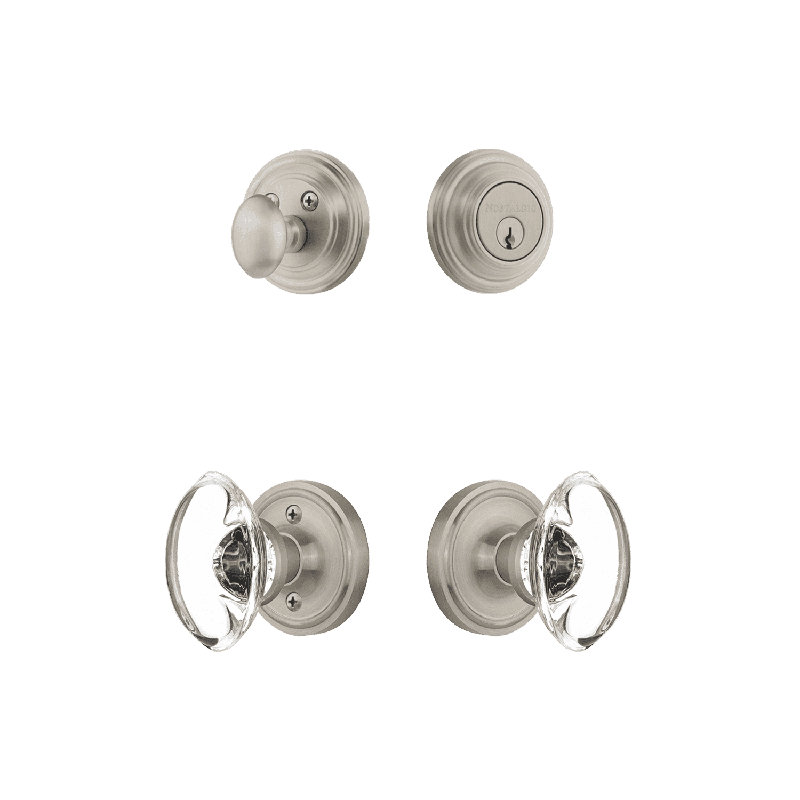 Nostalgic Warehouse Classic Rosette Entry Set with Oval Clear Crystal Knob, Satin Nickel, 2.375