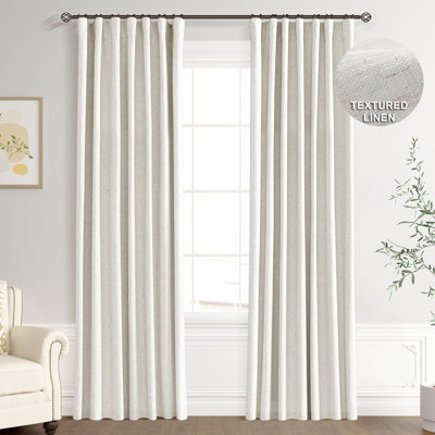 Linen 100% Blackout Curtains 96 Inches Long, Rod Pocket/Back Tab/Hook Belt/Clip Rings, Sun Light Blocking Drapes Boho (2 Panels,52 X 96,Natural Beige)