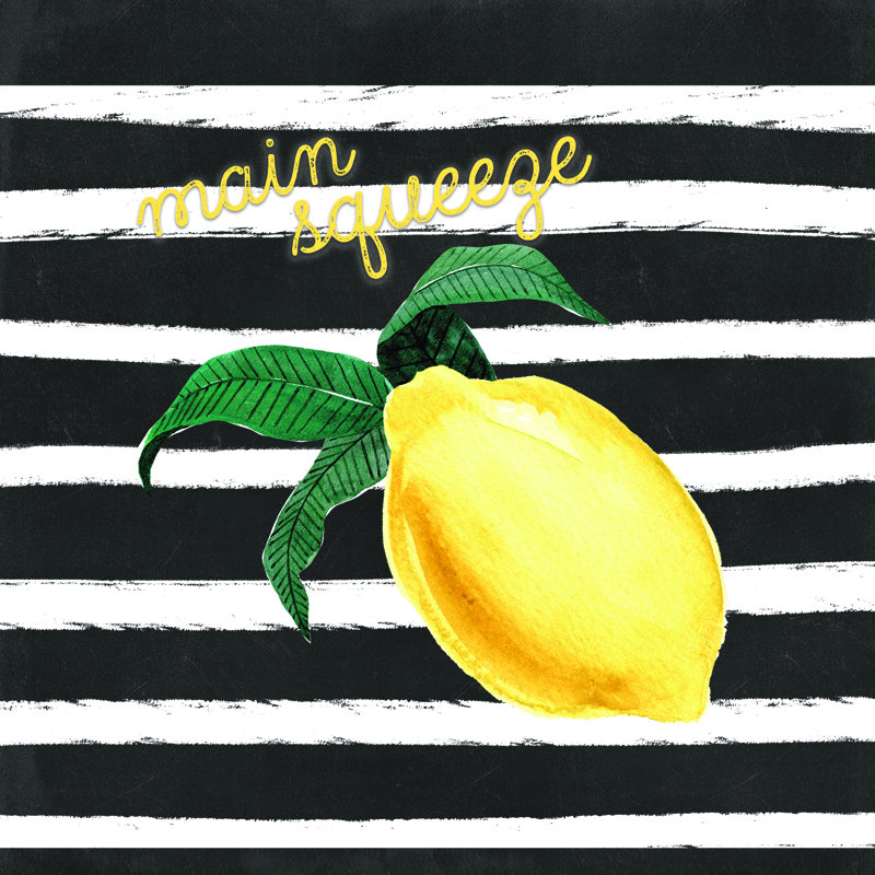 Lemon On Stripes - Wrapped Canvas Art Prints, 30cm H x 30cm W 