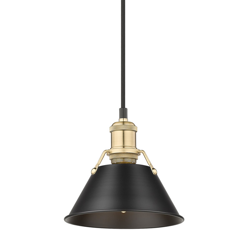 Luminaire suspendu conique à 1 lumière Weatherford, Noir mat, Bronze champagne brossé, H 129 po x l 7,5 po x P 7,5 po