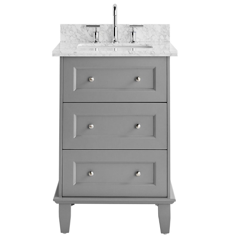 Meuble-lavabo simple 24 po avec comptoir en marbre de Carrare, Gris