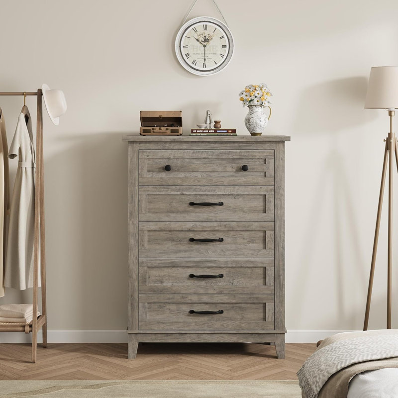Grande commode verticale 41,3 po à 5 tiroirs en bois 41,3 po, Gris