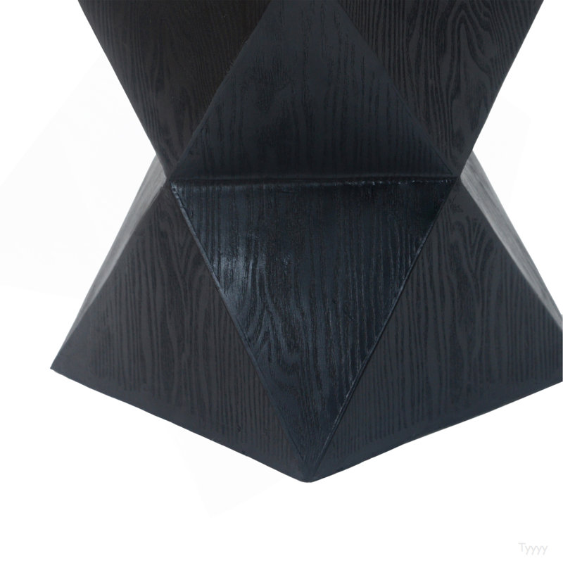 14.25" Black Prismatic Symmetry Concrete Side Table With Smooth Wood Grain Texture And Modern Prismatic Shape – Weather-Resistant Accent For Patio, Garden, Or Balcony