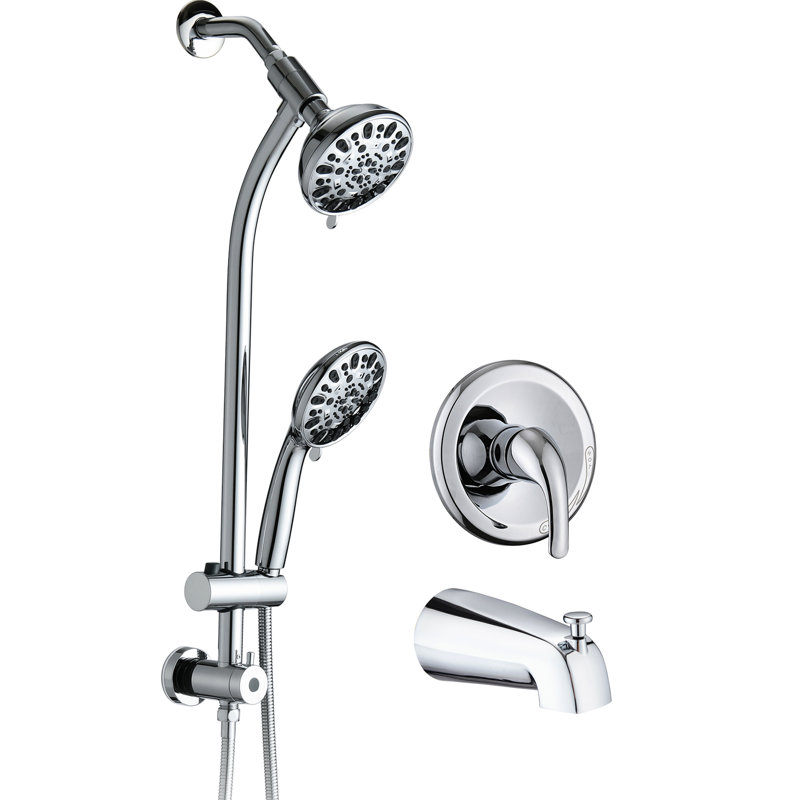 Wall Mounted Shower System With Stainless Steel Slide Bar, 7-Setting Dual Head, 7-Mode Head Slide, Coating, Mount