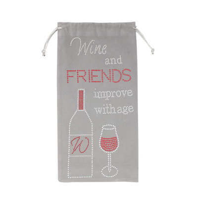 Sparkles Home "Wine & Friends" Wine Bag with Drawstring & Durable Design with Velvet Rhinestone