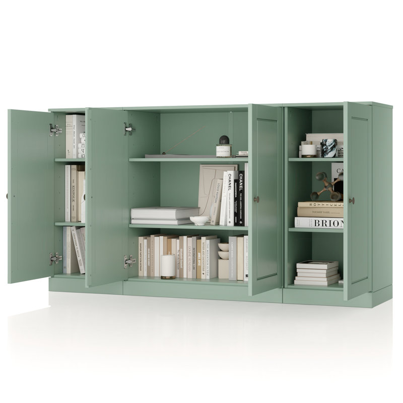 Buffet 65% en bois massif Kweku avec portes surélevées et tablettes réglables, Sauge