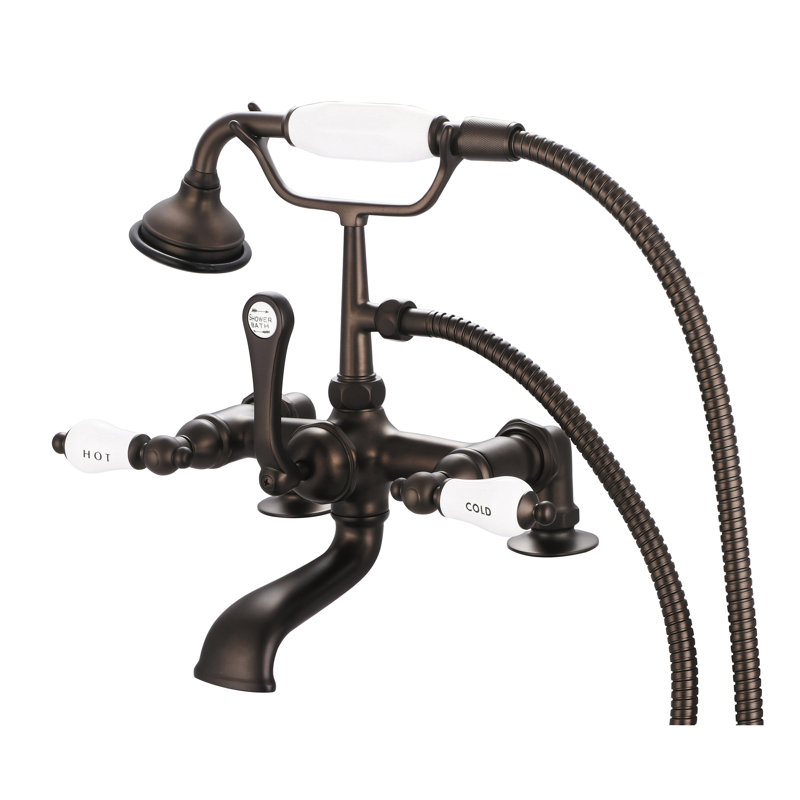 Stonington 3 Handle Deck Clawfoot Tub Faucet, Hot and Cold Labeled Porcelain Lever Handles, Polished Nickel