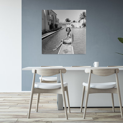1930s WOMAN ON POOL DIVING BOARD PALM TREE 1 Piece Wrapped Canvas Wall Art