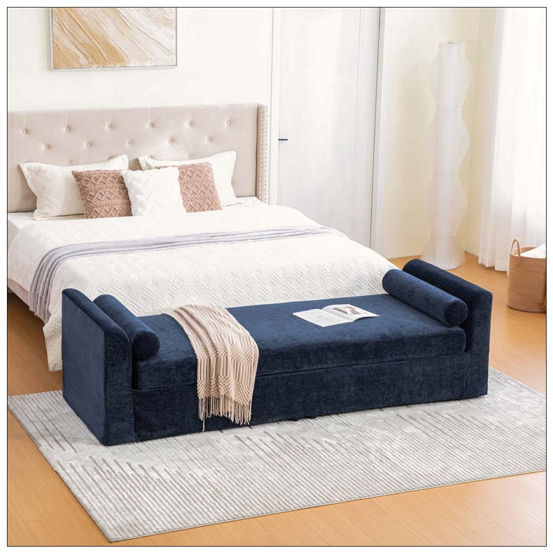 Banc de bout de lit avec accoudoirs de 88,58 po de largeur, Navy