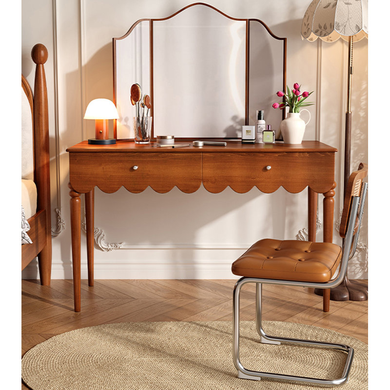 American‑style Vintage Boxwood Dressing Table with Mirror for Bedroom