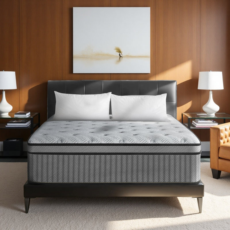 Matelas hybride dans une boîte avec sommier à ressorts ensachés individuels Support de ferme à isolement moyen ferme gris