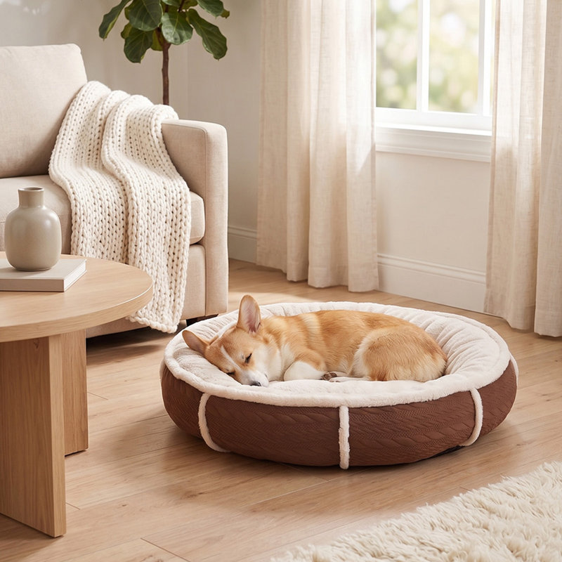 Polyester Pet Bed, Brown/Cream