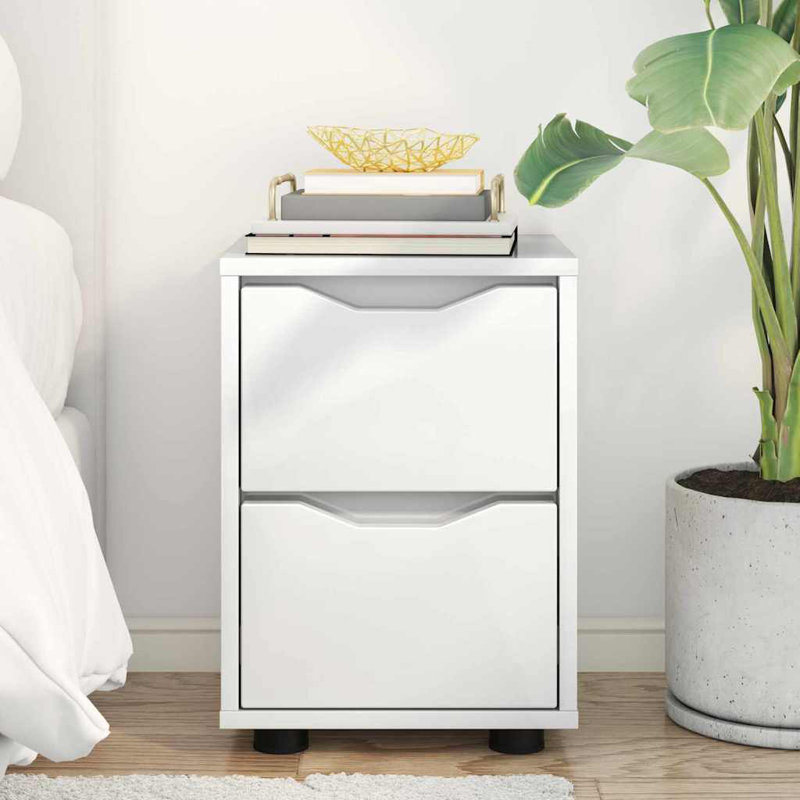 30.5cm W Manufactured Wood Bedside Table, High Gloss White