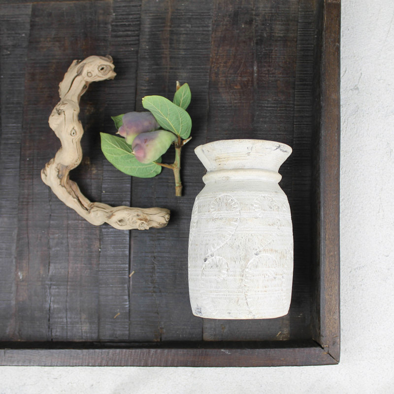 Sculpture de pot de bois tribal Eddystone, H 8 po x l 5 po x P 5 po, Blanc