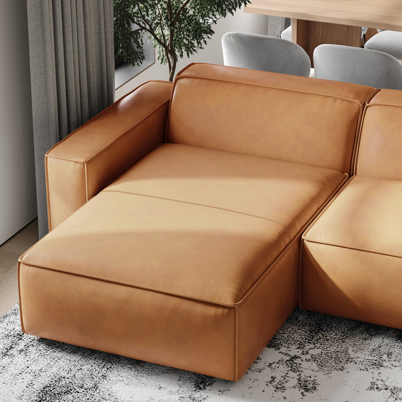 Canapé modulaire en cuir Valencia Analline Valencia, Cuir brun, H 28 po x l 124 po x P 66 po