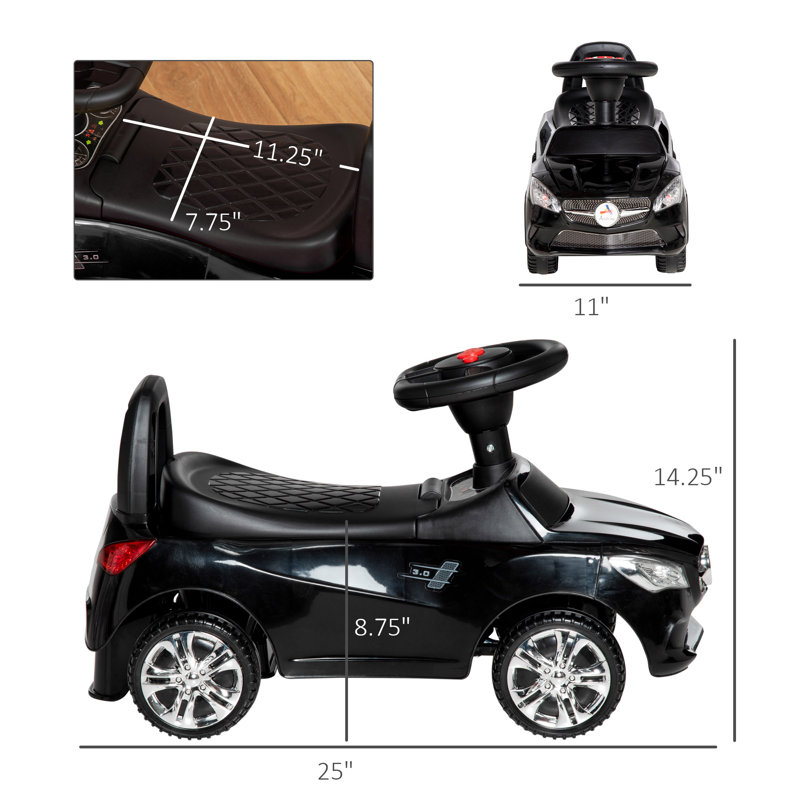 Black Toddler Ride-On Push Car with Horn and Storage