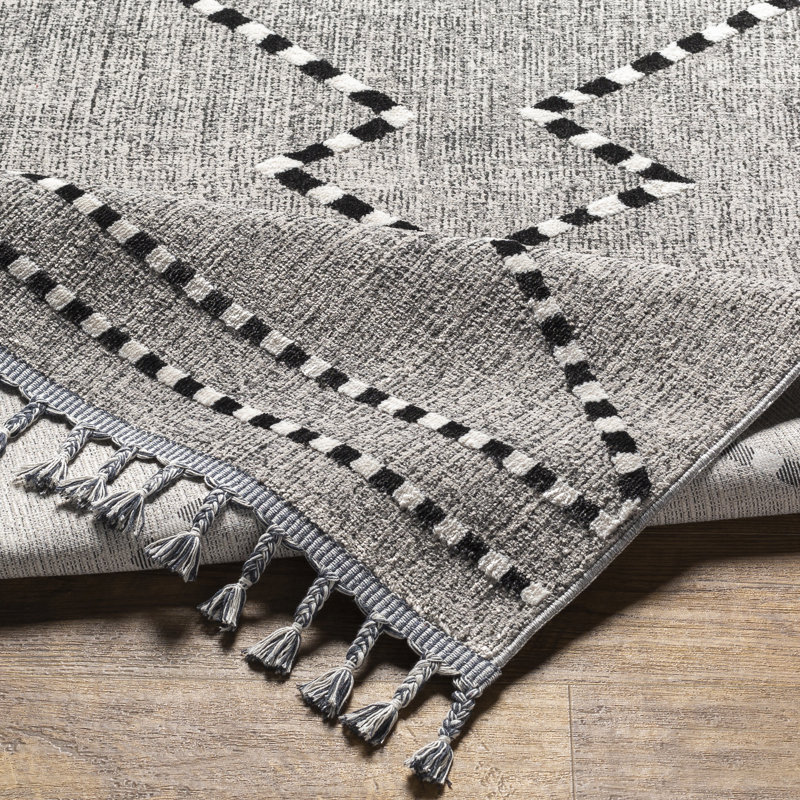 Anfaniola Geometric Machine Woven Area Rug in Gray/Black, Rectangle 9'2" x 12'