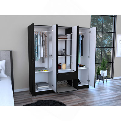 Six Doors Armoire Maya, Bedroom, Black / White
