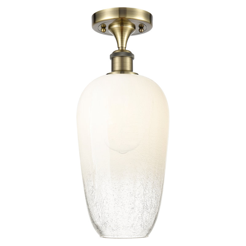 Ballston - Brookhaven Flute - 1 Light 7" Semi-Flush Mount - Antique Brass Finish - Opal Shade, Opal, Antique Brass