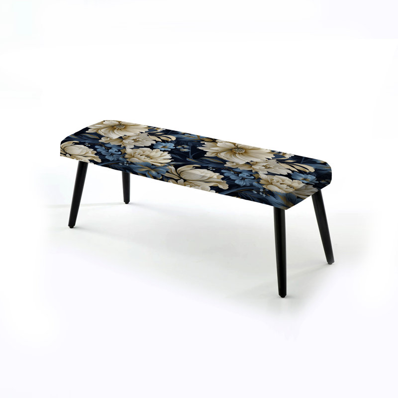 Damask Breeze - banc rembourré damassé bleu foncé et blanc