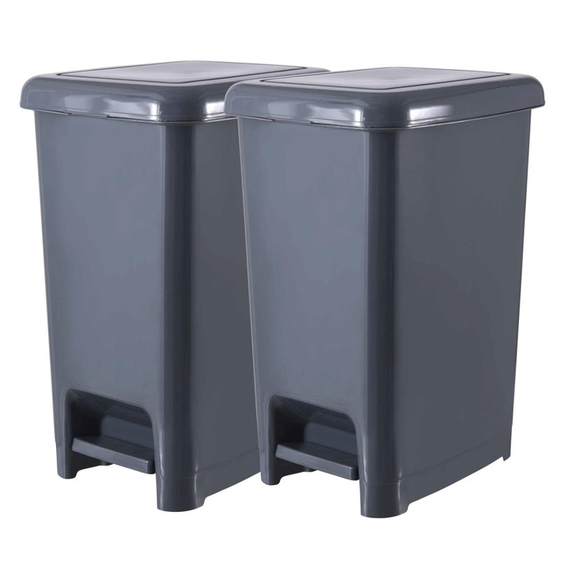 Poubelle avec pédale Superio Slim - 16 gallons, poubelle, petite poubelle pour salle de bain, cuisine, bureau, patio ou cour arrière - gris onyx (paquet de 2)