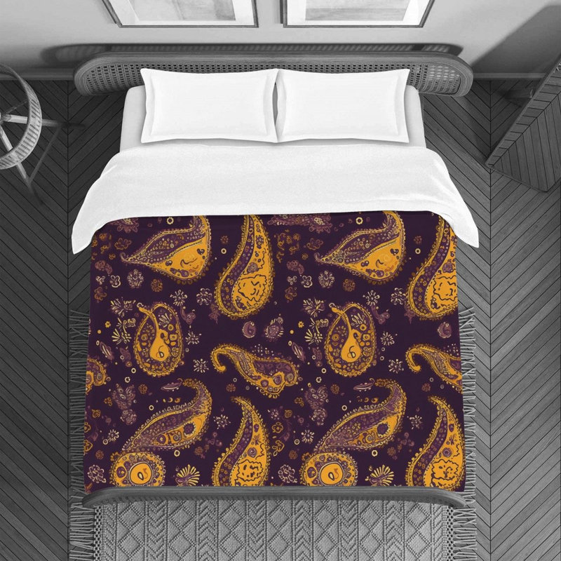 Paisley Purple/Yellow Microfiber Duvet Cover, Queen Duvet Cover