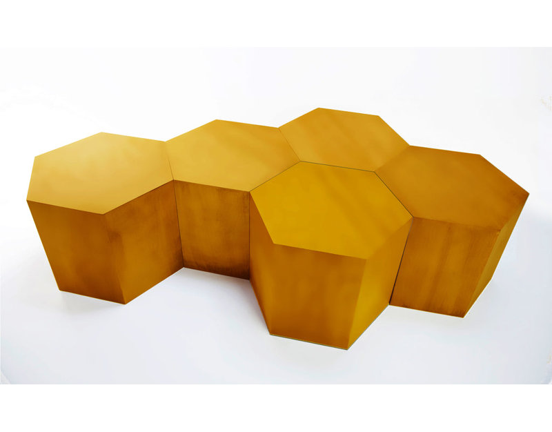 Coffee Table, 16" H x 40" L x 34.6" W, Brass/White