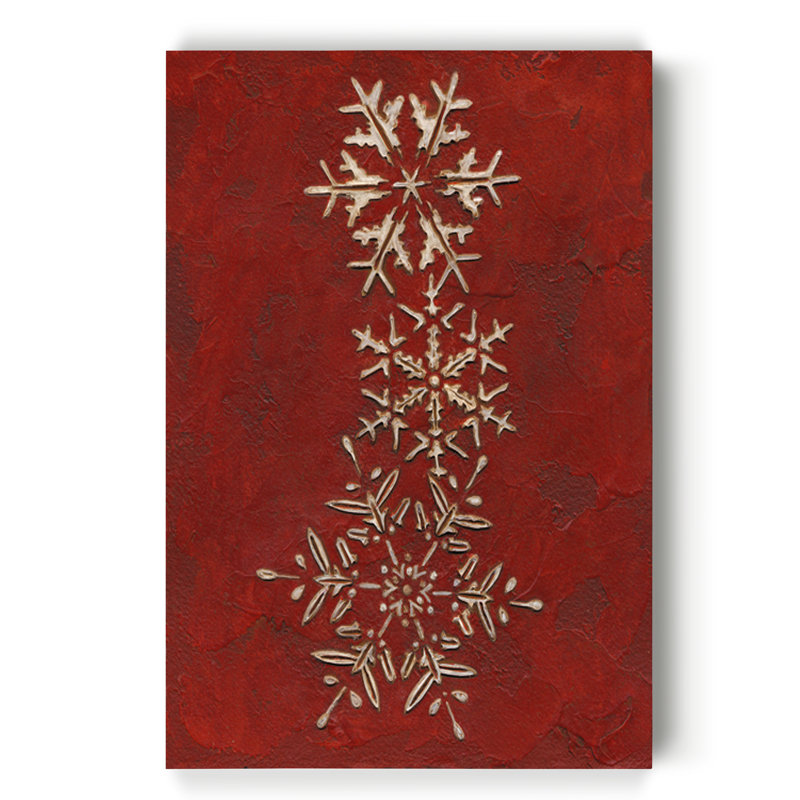 «Snowflakes On Red II», reproduction sur toile tendue, H 40 po x l 30 po x P 1 po