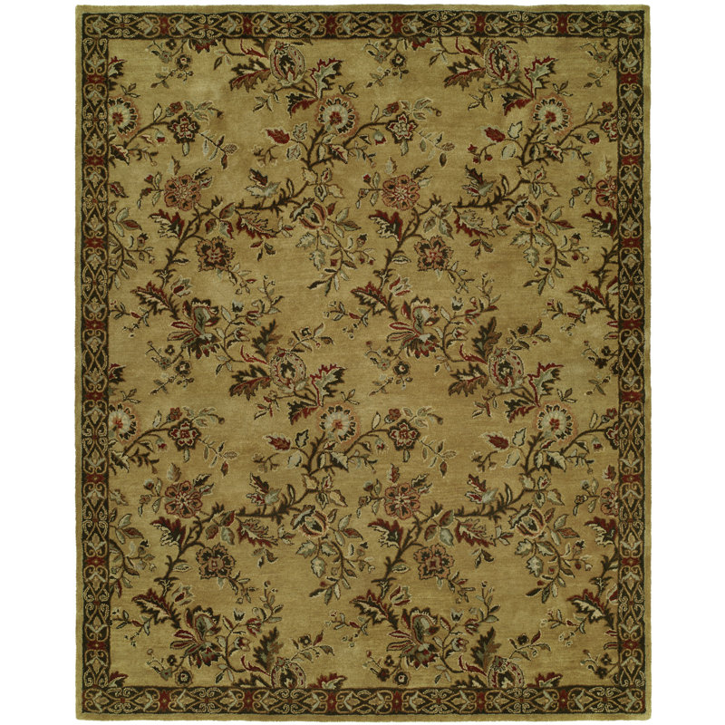 Wool Floral Area Rug in Brown/Beige, 2' x 3'