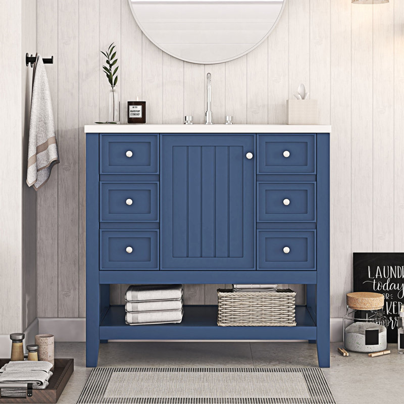 Meuble-lavabo de salle de bain avec lavabo, Bleu