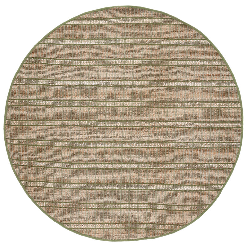 Sollars Striped Flatweave Green/Natural Area Rug, Round 7'