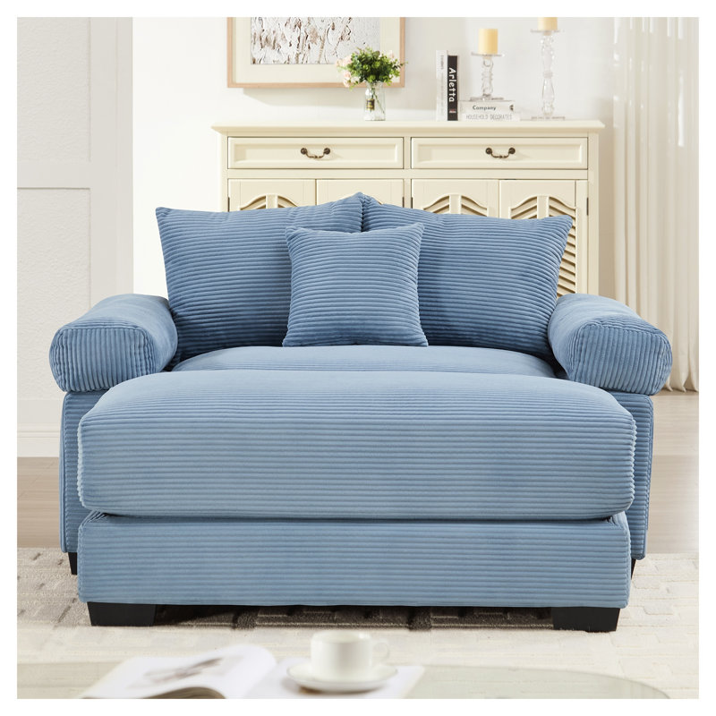 Canapé modulaire surdimensionné 54,5 po en velours côtelé bleu avec repose-pieds ergonomique, Velours côtelé bleu