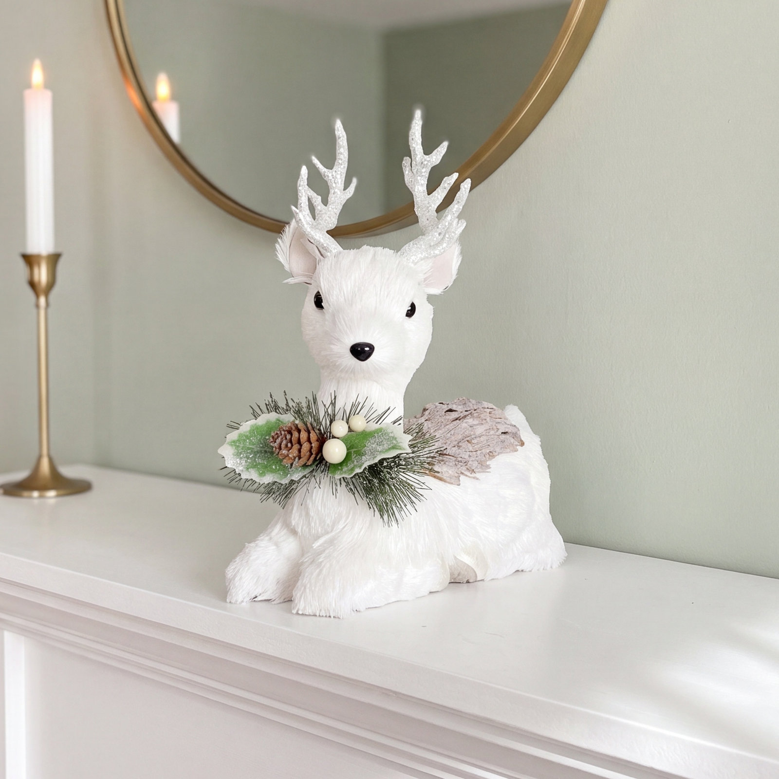 Small White Reindeer Figurine