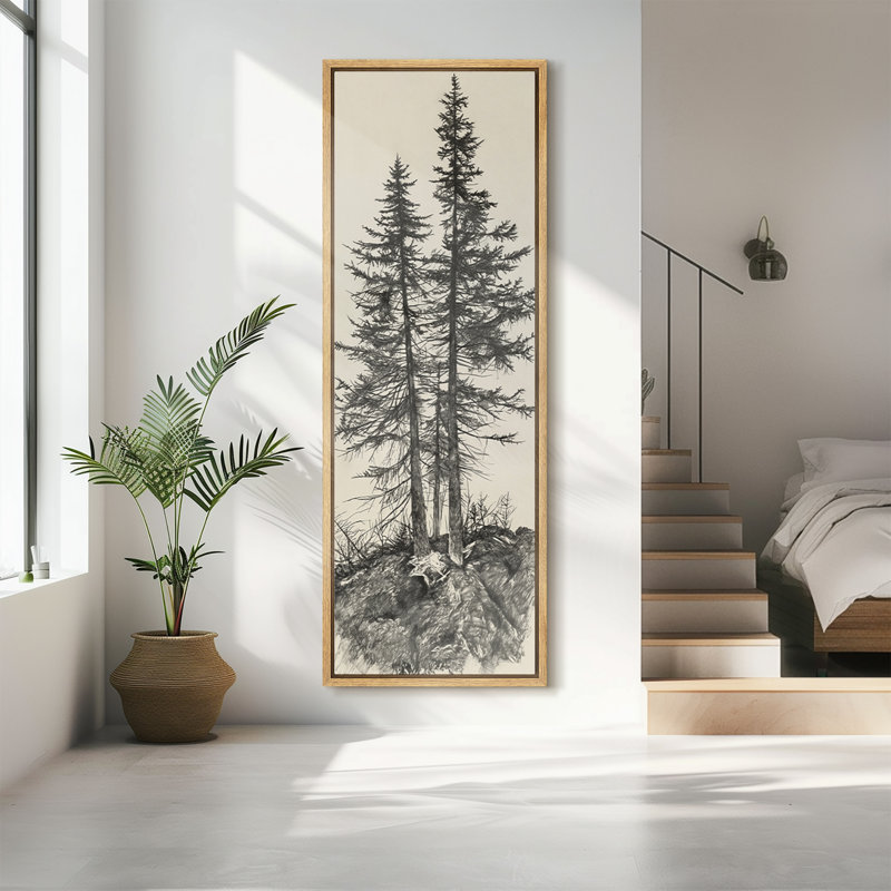 Twin Trees in Nature Illustration Modern Art, 60" H x 20" W