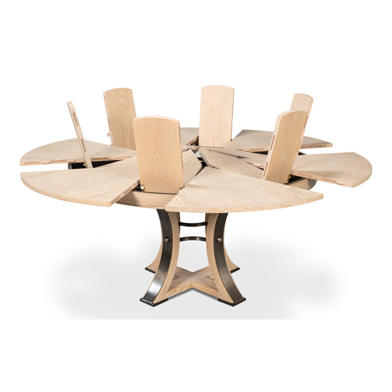 Tower Round Solid Oak Dining Table, Bleached Oak/Hammered
