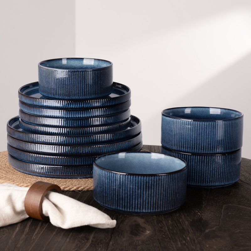 Piece Stoneware Dinnerware Set - Service for 6, Nebulas Blue