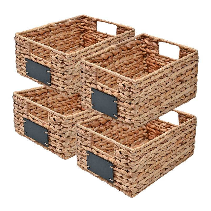 Lane 12" Classic Farmhouse Handwoven Hyacinth Pantry Baskets with Chalkboard Labels and Handles, Natural
