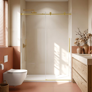 46-48" W x 76" H Frameless Single Sliding Shower Door, 3/8" (10mm) Heavy Duty Tempered Glass, Smooth Soft-Closing Anti-Collision System, Reversible Installation