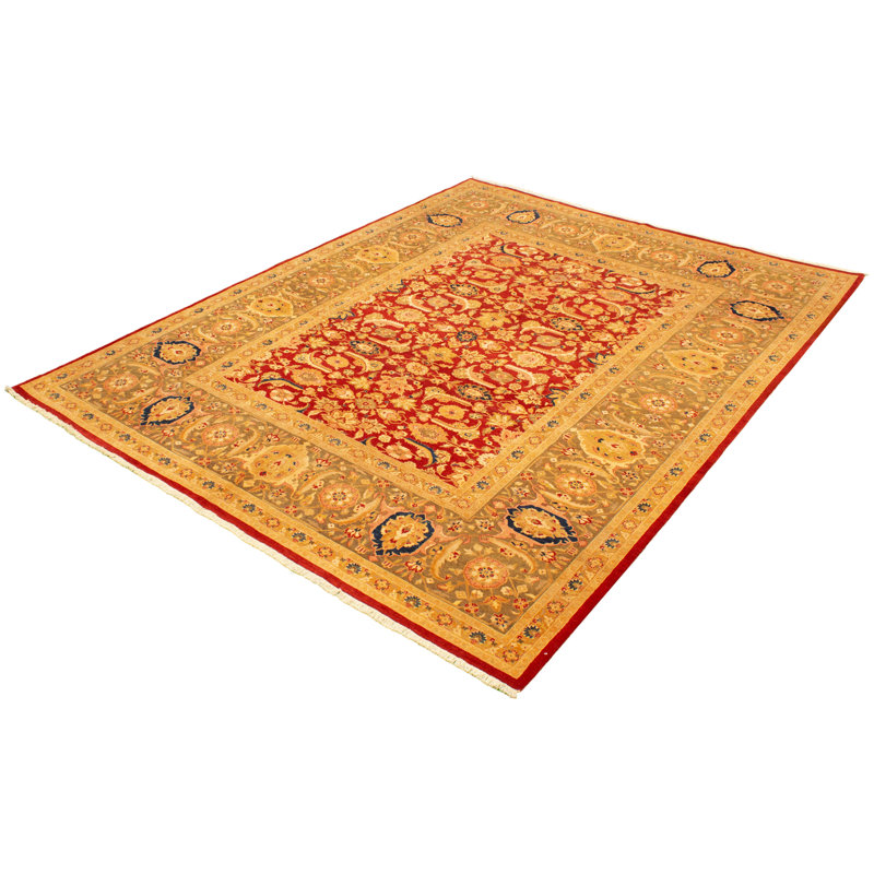 Tapis unique en laine noué à la main style nouvel âge Ushak 8 pi 11 po x 11 pi 7 po rouge Yaak