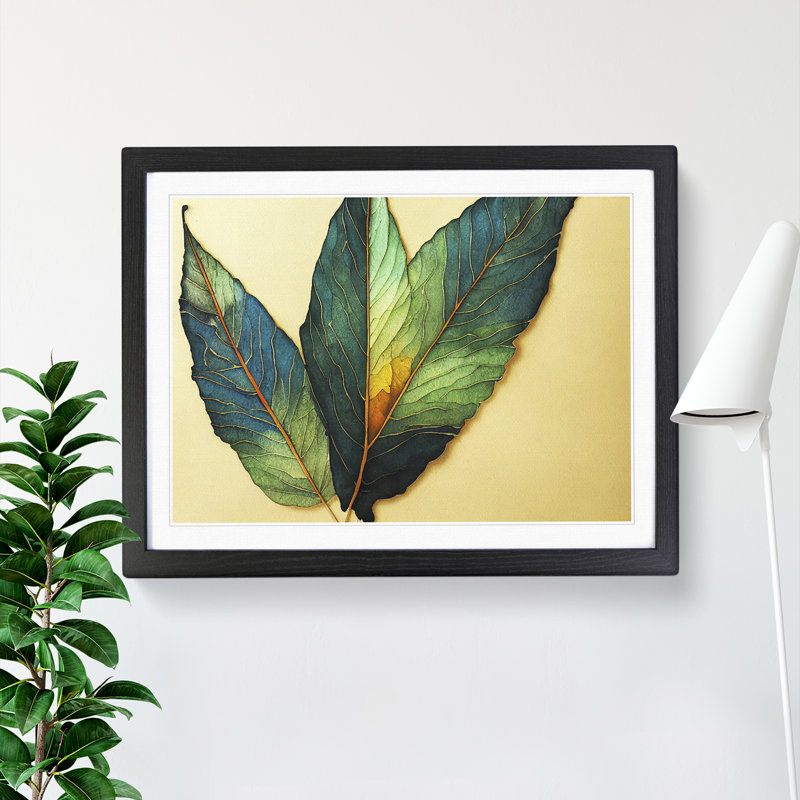XH1022-7162X Pretty Leaf - Single Picture Frame Print, 46cm H x 64cm W x 2cm D, Black Framed