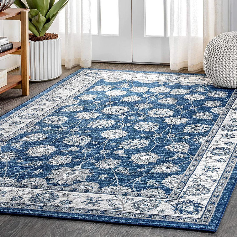 Lawncrest Modern Persian Vintage Moroccan Traditional Navy/Light Gray Rug, Rectangle 4' x 6'