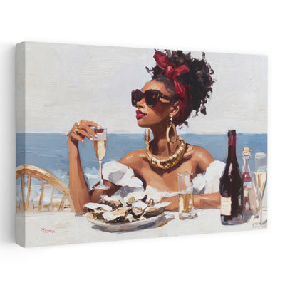 Eating Oysters By The Ocean Contemporary Vibrant Abstract Coastal Ocean Wall Art Print