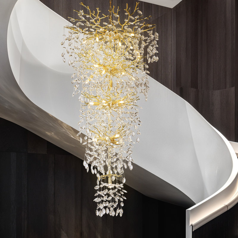 Lustre en cristal à DEL, Doré, H 63 po x l 30 po x P 30 po