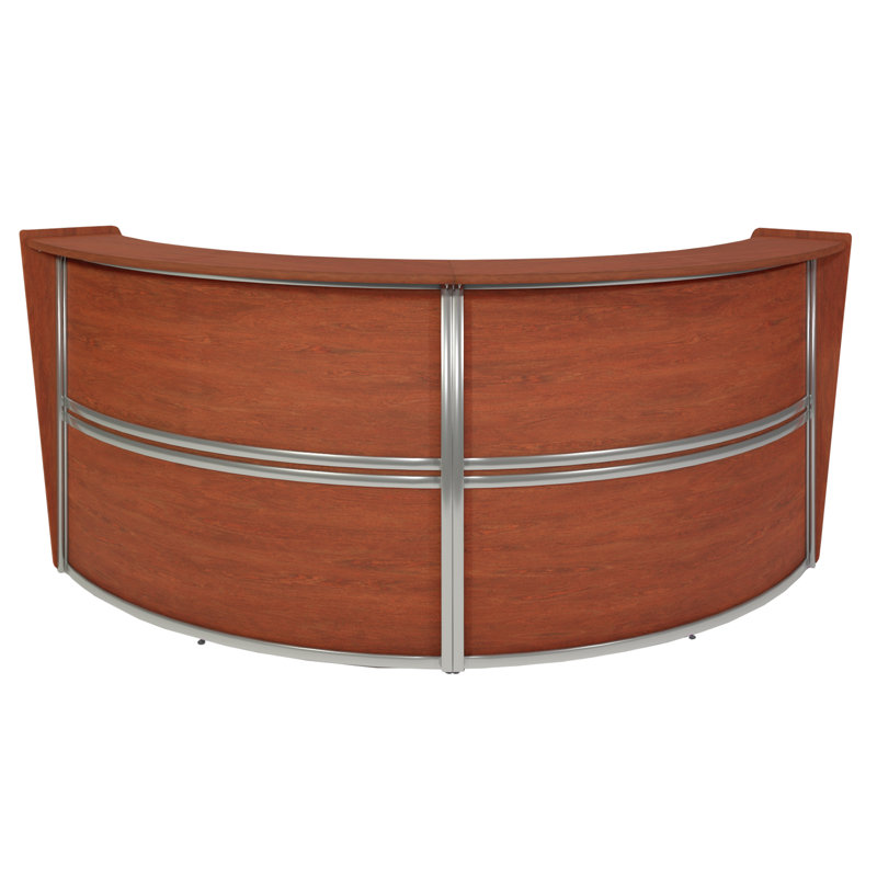 Neshelle Reception Curved Desk Workstation, Light Brown, 45.5" H x 124.5" W x 49" D