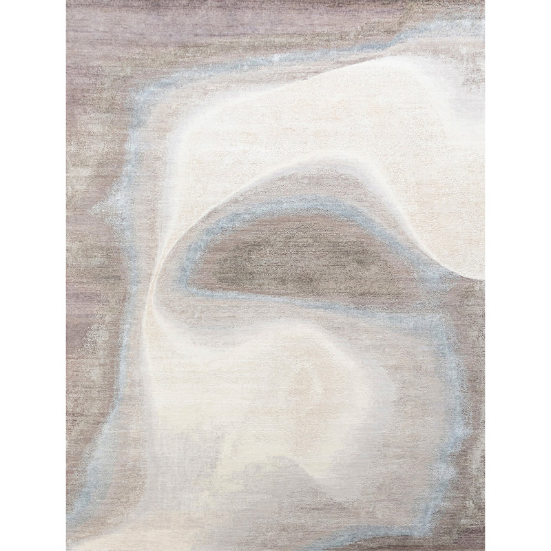 Tapis beige et gris clair de haute qualité noué à la main, Rectangle de 5 pi x 8 pi