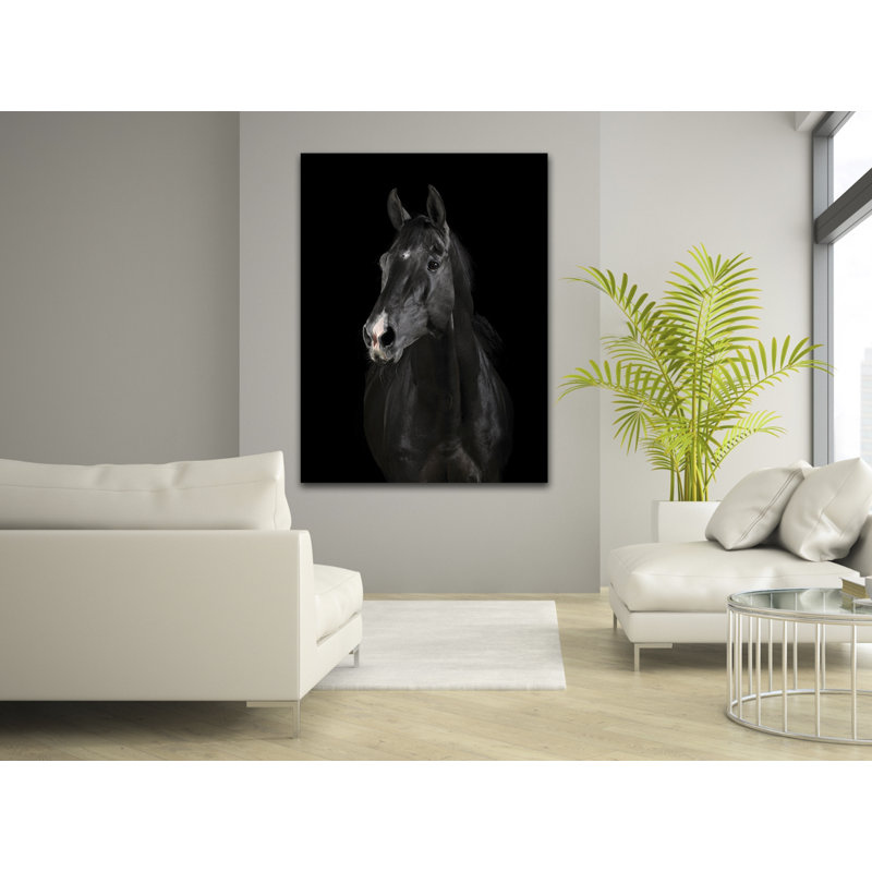 Décoration murale en acrylique noir avec visage de cheval noir, H 60 po x l 40 po
