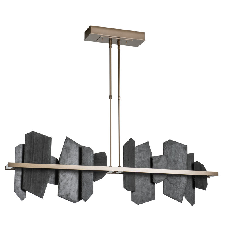 Ardesia 1 - Light Kitchen Island Linear LED Pendant with Slate Accents, Soft Gold