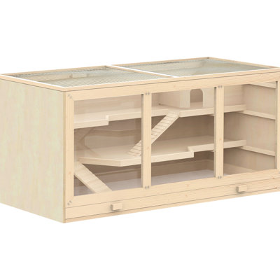 Très grande cage à hamster en bois avec toit réglable - 1000 pouces carrés d'espace pour les hamsters et autres petits animaux de compagnie. Rampe et rampe en bois. Sécuritaire et spacieux. H 22,33 po