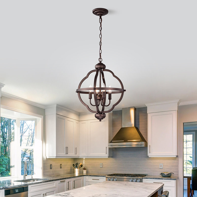Tiverton 4 - Light Dimmable Lantern Geometric Chandelier, Oil Rubbed Bronze