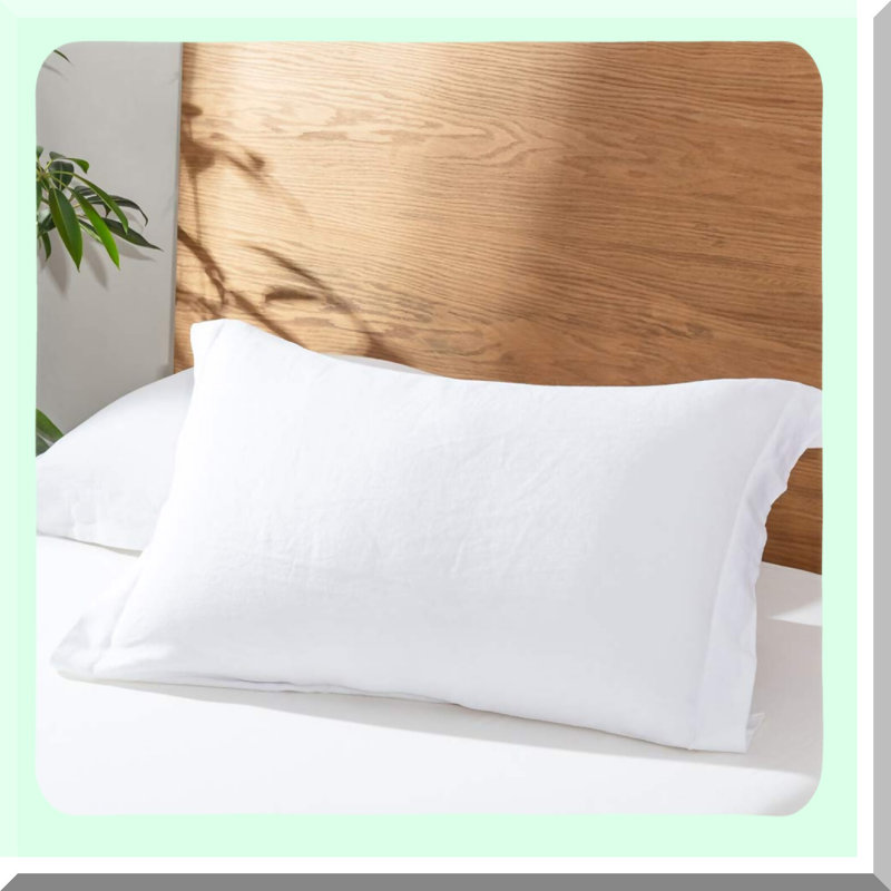 Natural Flax Soft Breathable Pillow Shams - Set of 2, French Linen Washed Solid Color, Basic Style, White, 20'' x 26''